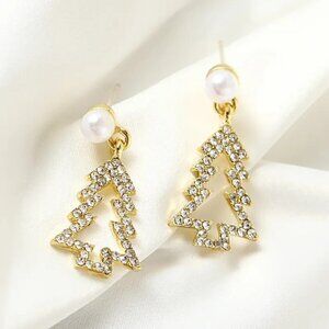 Christmas Holiday Tree  Artificial Pearls Rhinestones Women's Drop Earrings